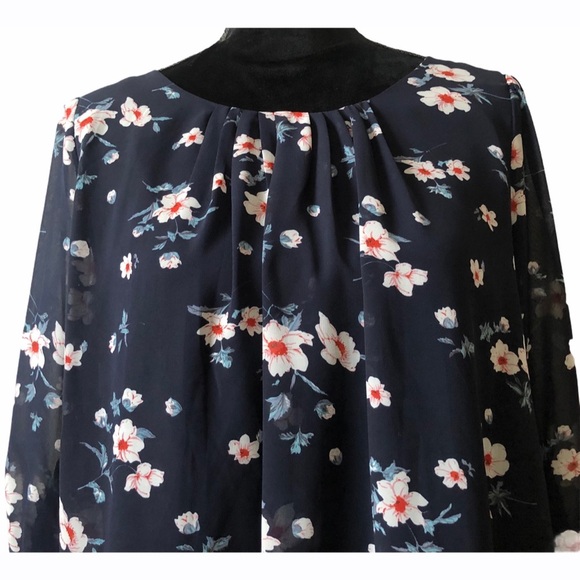 Sunny Girl ModCloth Womens Blue Floral Print Roll Up Sleeve Blouse Size XL NWT - Picture 2 of 8